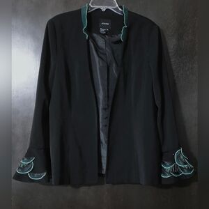ASHRO Black Embellished Scalloped Sleeves & Collar Women's Jacket Size 16